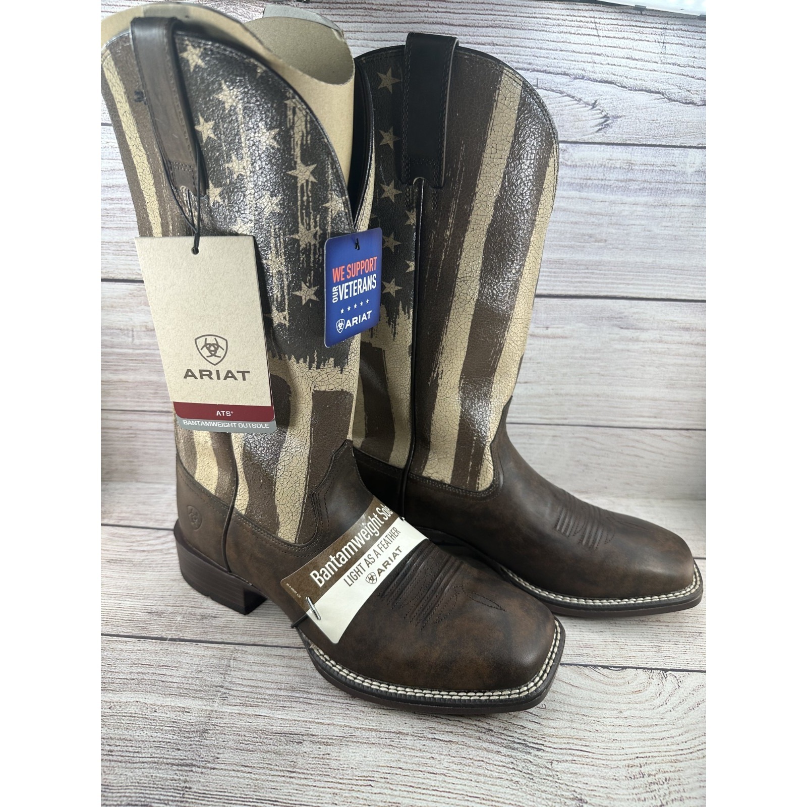 Ariat Men's Patriot Ultra Taylor Tan & Distressed Flag Boots 10038395 Size 8 D